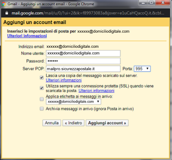 Aggiungi account email 3